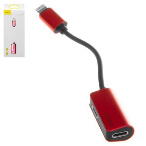 Адаптер Baseus L37, не підтримує функції мікрофона, Lightning to Dual Lightning 2 в1, Lightning, червоний, 2 A, #CALL37 91