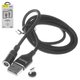 USB кабель Hoco UD07, USB тип-A, micro-USB тип-B, 100 м, 2 A, чорний, магнітний, в нейлоновому обплетенні