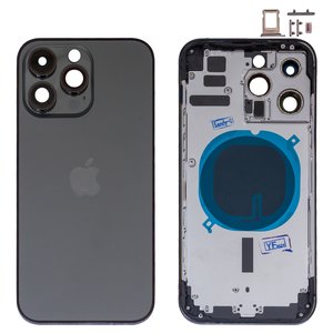 Корпус для iPhone 14 Pro Max, чорний, з тримачем SIM карти, з боковими кнопками, High Copy, Global, space black