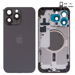 Корпус для iPhone 15 Pro Max, чорний, з тримачем SIM карти, з боковими кнопками, Original PRC , EU Version, black titanium
