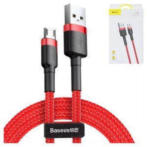 Cable USB Baseus Cafule, USB tipo A, micro USB tipo B, 100 cm, 2.4 A, rojo, micro USB tipo B reversible, con revestimiento de nylon, #CAMKLF B09