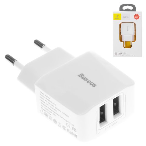 Mains Charger Baseus GS 518, 10.5 W, white, 2 outputs  #CCALL MN02