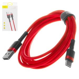 Cable USB Baseus Cafule, USB tipo A, USB tipo C, 200 cm, 3 A, rojo, con revestimiento de nylon, #CATKLF C09