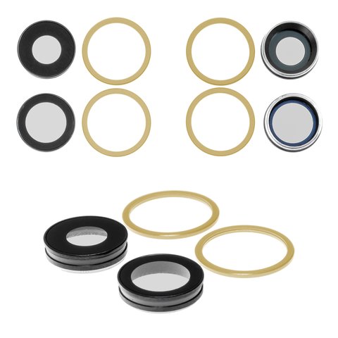 Camera Lens compatible with iPhone 11, yellow, with frames, set 4 pcs. 
