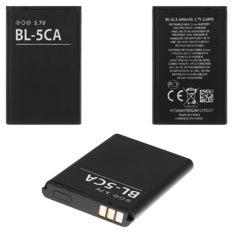 Batería BL 5CA puede usarse con Nokia 100, 1200, Li ion, 3.7 V, 700 mAh, High Copy, sin logotipo