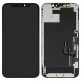 Pantalla LCD puede usarse con iPhone 12, iPhone 12 Pro, negro, con marco, HC, (OLED), GK OEM hard