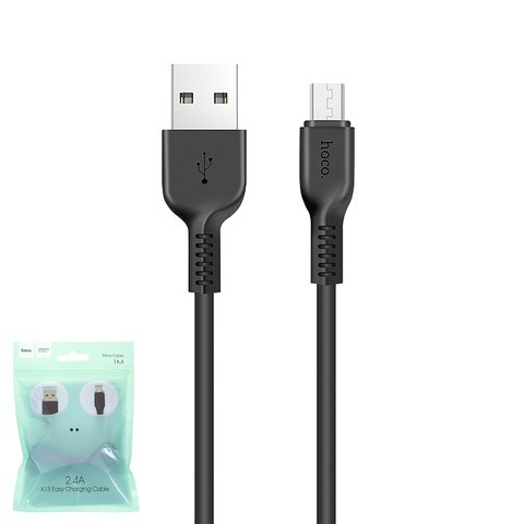 USB дата кабель Hoco X13, USB тип A, micro USB тип B, 100 см, 2,4 А, чорний