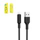 USB дата-кабель Hoco X25, USB тип-A, Lightning, 100 см, 2 А, чорний
