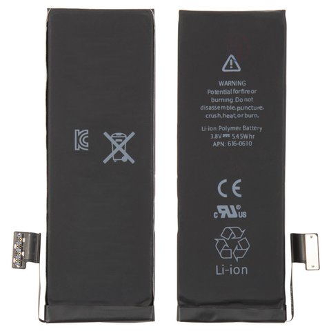 Battery compatible with iPhone 5, Li Polymer, 3.8 V, 1440 mAh, PRC, original IC  #616 0611 616 0613