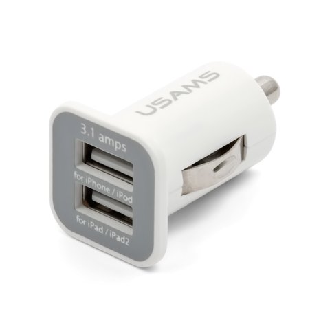 Car Charger, USB output 5V 1 A 2,1 A, universal, 12 V, white 