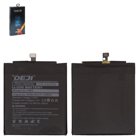 Battery Deji BN34 compatible with Xiaomi Redmi 5A, Li ion, 3.85 V, 3000 mAh