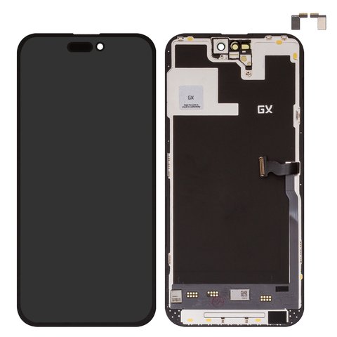 Дисплей для iPhone 14 Pro Max, черный, с рамкой, HC, без микросхемы, AMOLED , GX OEM soft, 120Hz