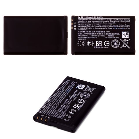 Batería BV 5J puede usarse con Microsoft Nokia  435 Lumia, Li ion, 3.7 V, 1560 mAh, Original PRC 
