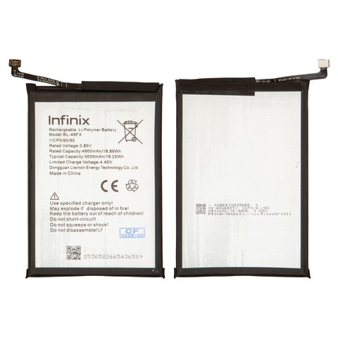 Batería BL 49FX puede usarse con Infinix Hot 8, Hot 8 Lite, Smart 5, Li Polymer, 3.85 V, 5000 mAh, Original PRC 
