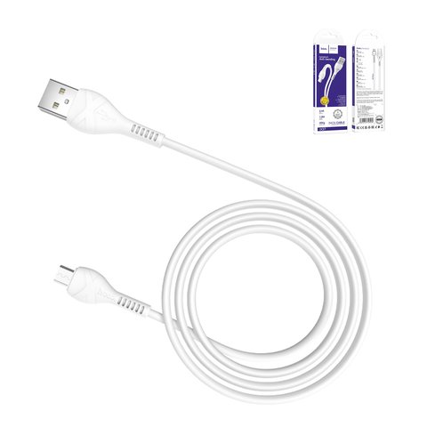 USB кабель Hoco X37, USB тип A, micro USB тип B, 100 см, 2,4 А, білий, #6931474710505