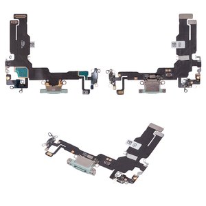 Шлейф для iPhone 15, коннектора зарядки, зеленый, с микрофоном, HC