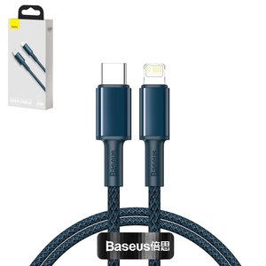 USB кабель Baseus High Density Braided, USB тип C, Lightning, 100 см, 20 Вт, синій, #CATLGD 03